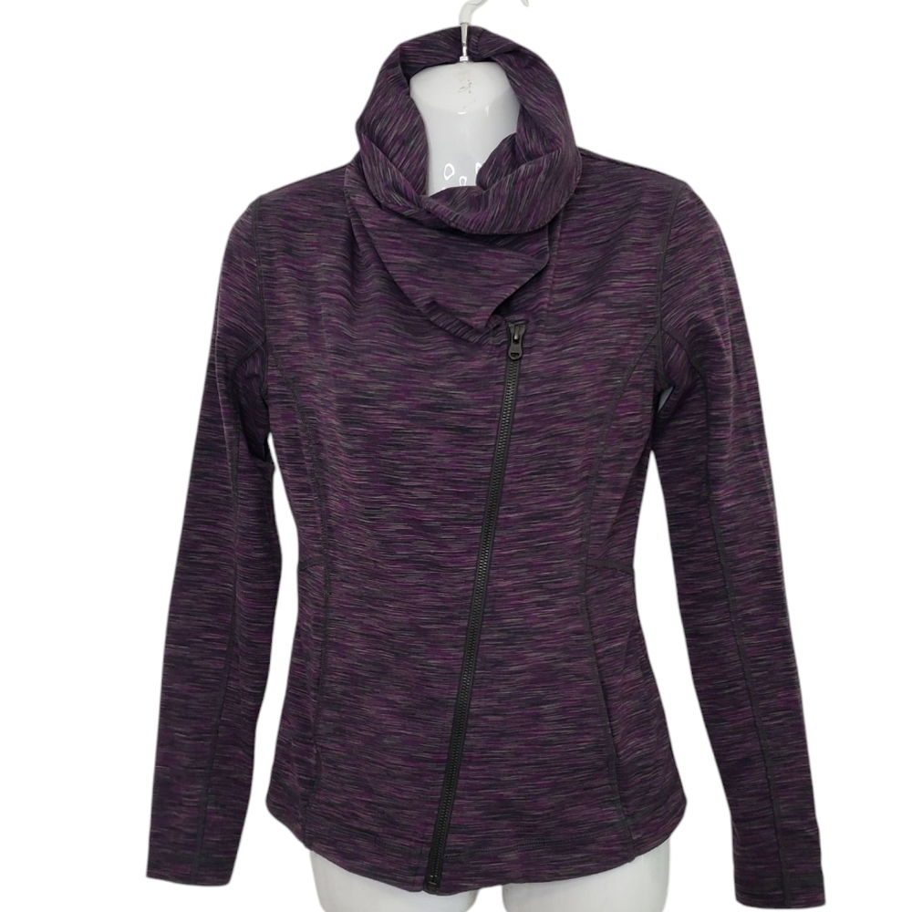Lucy Purple Zip-Up Jacket Athleisure Jogging Asymmetric Zipper Cowl Neck Sz XS